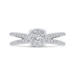 14K White Gold Round Diamond Crossover Criss-Cross Engagement Ring