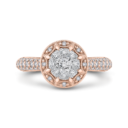 14K Two-Tone Gold Round Diamond Flower Engagement Ring