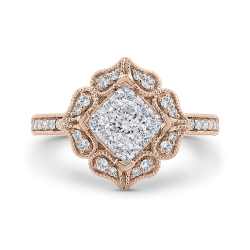 14K Two-Tone Gold Round Cut Diamond Flower Shape Engagement Ring