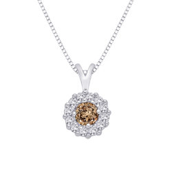 10K White Gold, Brown and White Diamond Fashion Pendant with Chain (1/3 cttw)
