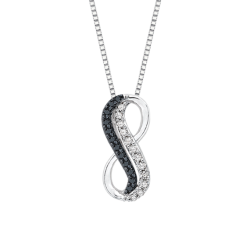 Two Row Infinity Black and White Diamond Pendant with Chain in 10K White Gold (1/5 cttw)