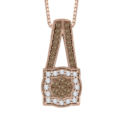 10K Rose Gold 3/8 Ct Brown and White Diamond Fashion Pendant with Chain