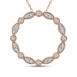 10K Rose Gold 1/3 ct White Diamond Round Circle Fashion Pendant with Chain