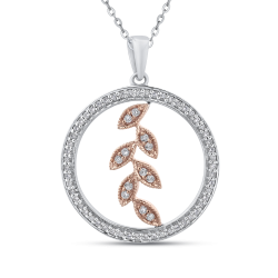 10K White & Rose Gold 1/4 Ct Diamond Circle Pendant with Chain