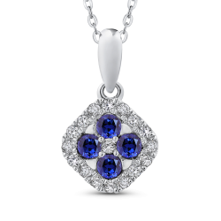 10K White Gold 1/5 Ct Diamond with 3/8 Ct Sapphire Fashion Pendant with Chain