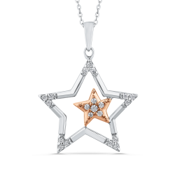 10K Two-Tone Gold .13 ct Round Diamond Star Shape Fashion Pendant with Chain