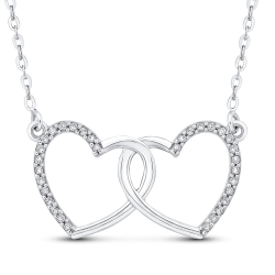 10K White Gold .13 ct White Diamond Double Heart Pendant with Chain