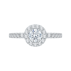 Round Cut Diamond Halo Engagement Ring with 14K White Gold