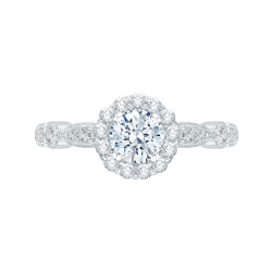 14K White Gold Round Cut Diamond Halo Engagement Ring