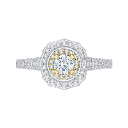 14K Two-Tone Gold Round Diamond Double Halo Engagement Ring