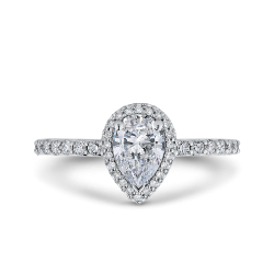 14K White Gold Pear Diamond Halo Engagement Ring