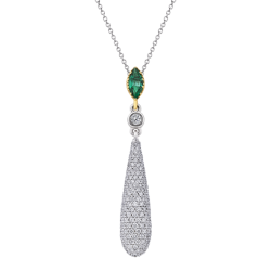 18K Yellow and White Gold 1 5/8 Ct Diamond and 3/8 Ct Emerald SL Boutique Pendant