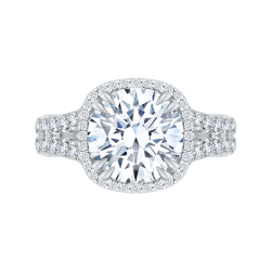 14K White Gold Round Cut Diamond Split Shank Halo Engagement Ring (Semi-Mount)