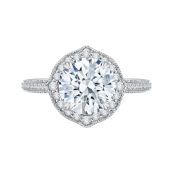 Round Cut Diamond Halo Engagement Ring with 14K White Gold (Semi-Mount)