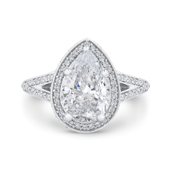 14K White Gold Pear Diamond Halo Engagement Ring with Split Shank (With Center)