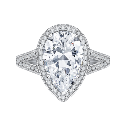 18K White Gold Pear Diamond Halo Engagement Ring with Split Shank (Semi-Mount)