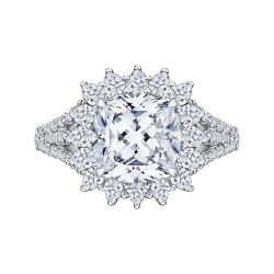 14K White Gold Cushion Diamond Split Shank Engagement Ring (Semi-Mount)