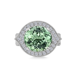 18K White Gold 1 1/4 Ct Diamond and 6 3/8 Ct Mint Tourmaline SL Boutique Bridal Ring