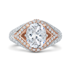 18K Two-Tone Gold Oval Diamond Engagement Ring with Split Shank (Semi-Mount)