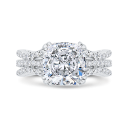 14K White Gold Cushion Cut Diamond Engagement Ring with Split Shank (Semi-Mount)