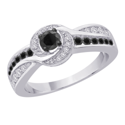 Bypass Style Black and White Diamond Ring in 10K White Gold (2/3 cttw)