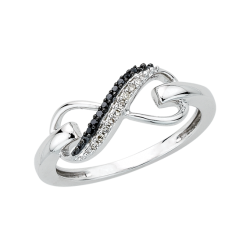 Two Row Infinity Black and White Diamond Ring in Sterling Silver (0.07 cttw)