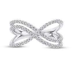 10K White Gold 3/8 ct White Diamond Crossover Fashion Band Ring