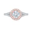 14K Two-Tone Gold Round Diamond Halo Engagement Ring with Split Shank (Semi-Mount)