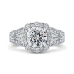 Platinum Round Cut Diamond Halo Engagement Ring with Split Shank (Semi-Mount)
