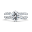 14K White Gold Bezel Set Round Diamond Split Shank Engagement Ring with Milgrain (Semi-Mount)