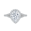 14K White Gold Pear Diamond Halo Engagement Ring with Split Shank (Semi-Mount)