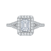 14K White Gold Emerald Cut Diamond Halo Engagement Ring with Split Shank (Semi-Mount)