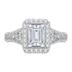 14K White Gold Split Shank Emerald Diamond Halo Engagement Ring with Split Shank (Semi-Mount)