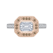 14K Two-Tone Gold Brown & White Emerald Diamond Halo Engagement Ring (Semi-Mount)