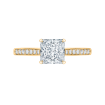 14K Yellow Gold Princess Cut Diamond Solitaire with Accents Engagement Ring (Semi-Mount)