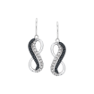 Two Row Black and White Diamond Infinity Dangle Earrings in 10K White Gold (1/5 cttw)