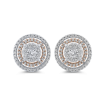 14K Two-Tone Gold Round Diamond Double Halo Stud Earrings
