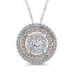 14K Two-Tone Gold Round Diamond Double Halo Pendant