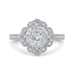 Round Cut Diamond Flower Shape Engagement Ring In 14K White Gold