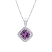 Cushion Cut 2 3/8 ct. Amethyst and Diamond Square Halo Pendant with Chain in Sterling Silver (0.05 cttw)
