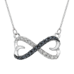 Infinity Black and White Diamond Double Heart Pendant with Chain in 10K White Gold (1/5 cttw)