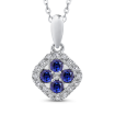 10K White Gold 1/5 Ct Diamond with 3/8 Ct Sapphire Fashion Pendant with Chain