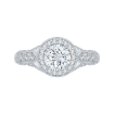 14K White Gold Round Diamond Halo Engagement Ring with Split Shank