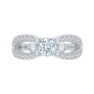 14K White Gold Round Cut Diamond Three-Stone Engagement Ring with Split Shank