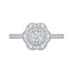 Round Diamond Floral Halo Engagement Ring In 14K White Gold