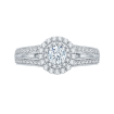 Round Diamond Double Halo Engagement Ring with Split Shank In 14K White Gold
