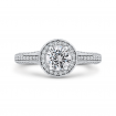 14K White Gold Round Cut Diamond Halo Engagement Ring with Split Shank