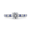 14K White Gold Round Diamond Engagement Ring with Blue Sapphire