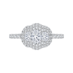 14K White Gold Oval Diamond Three-Stone Halo Engagement Ring