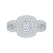 14K White Gold Cushion Cut Diamond Double Halo Engagement Ring with Split Shank